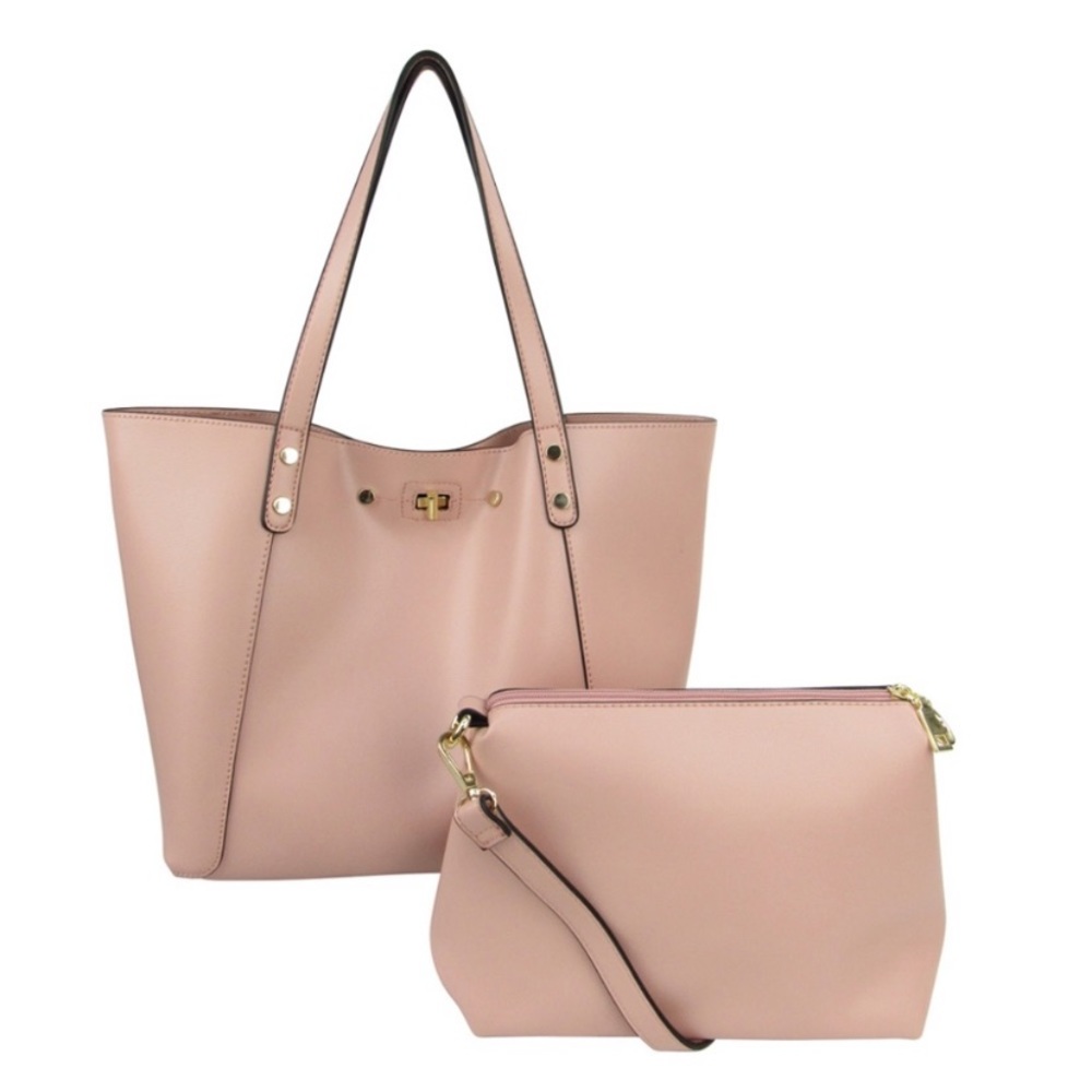 Pink Oversized Vegan Tote Crossbody Wristlet Bag Set